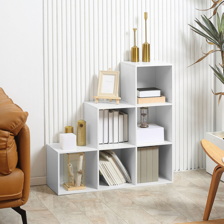 3-tier Step 6 Cubes Storage Unit Particle Board Cabinet Bookcase Organiser Home Office Shelves - White