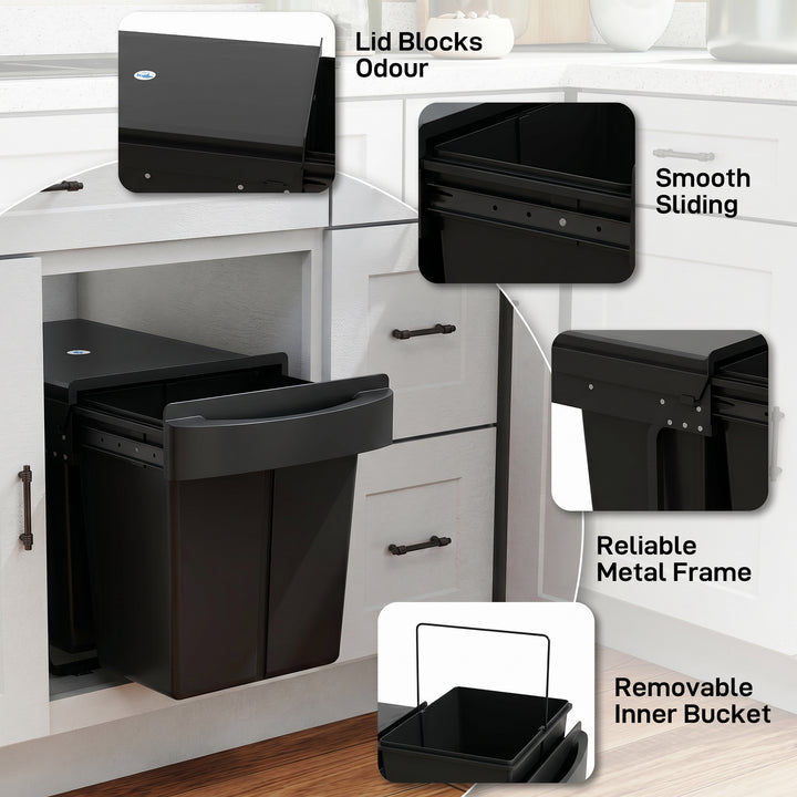 Pull Out Bin, Kitchen Under Sink Bin with 2 Removable Compartments, Sm