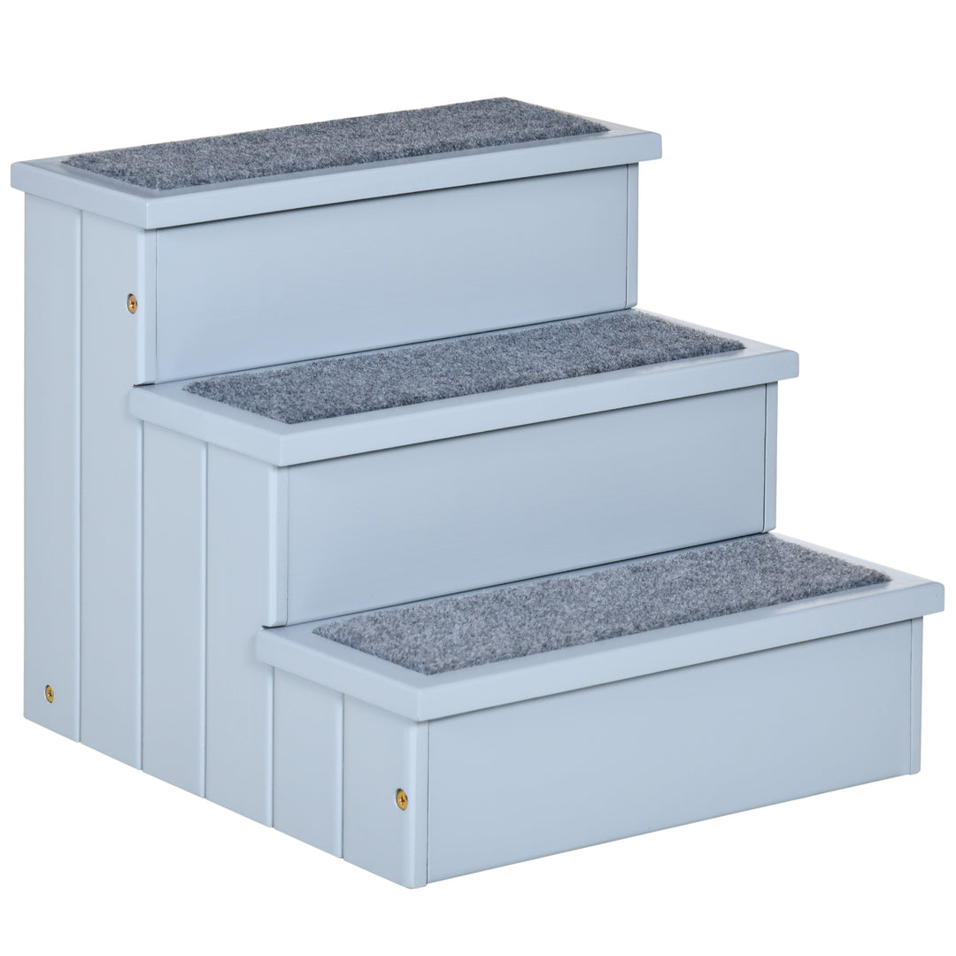 MCL 3 Step Wooden Dog Steps Pet Stairs for Dogs, Cat Ladder for Bed Couch with Storage Grey