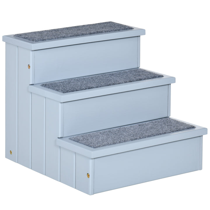 MCL 3 Step Wooden Dog Steps Pet Stairs for Dogs, Cat Ladder for Bed Couch with Storage Grey