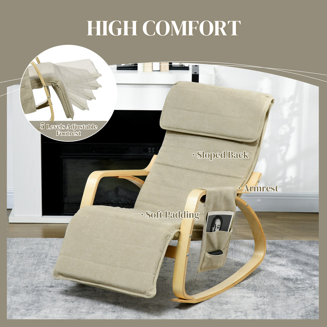 HOMCOM Rocking Lounge Chair Recliner Relaxation Lounging Relaxing Seat with Adjustable Footrest, Side Pocket and Pillow, Cream White