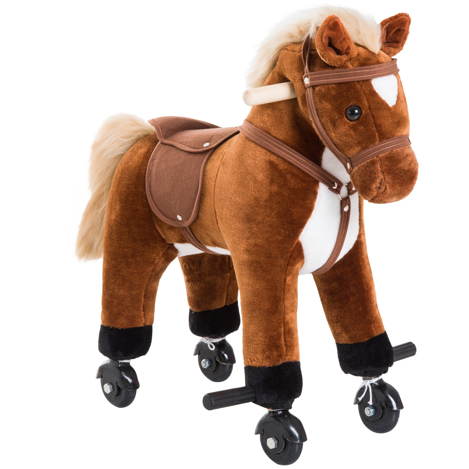 Rocking Horse Kids Ride on Walking Horse Animal Pony Wheeled Riding Plush Toy w/Sound for 2 Years and Up (Brown)