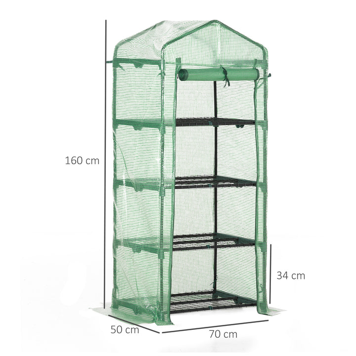 Outsunny Mini Greenhouse 4 Tier, Portable with Steel Frame, PE Cover, Roll