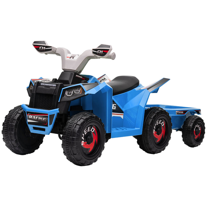 HOMCOM Electric Quad Bike for Toddlers, 6V with Back Trailer, Wear-Resistant Wheels, Suitable for 18-36 Months, Blue | Aosom UK