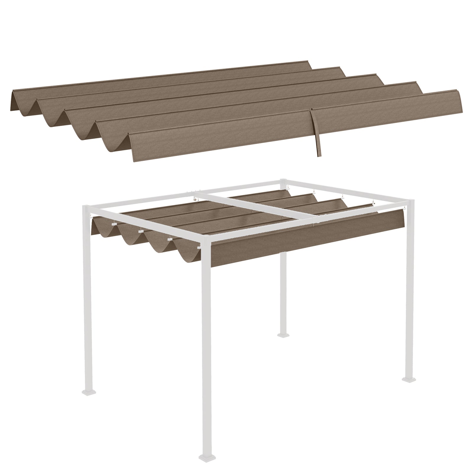 Pergola Roof, Retractable Sun Shade Cover for 2.85 x 2m Pergola, UV30+ Protected, Coffee