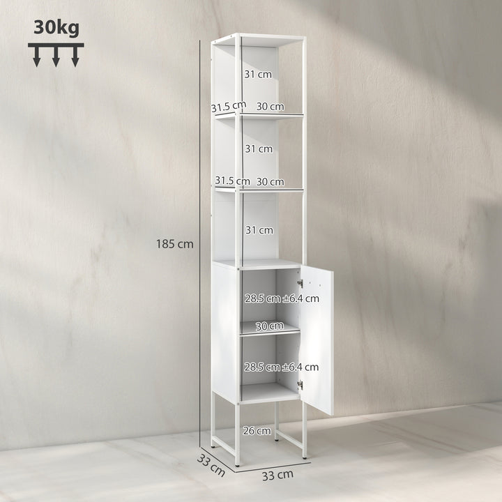 Tall Bathroom Cabinet with Open Shelves and Adjustable Shelf - White