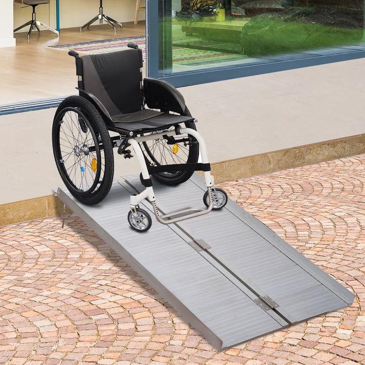 HOMCOM Portable Folding Wheelchair Ramp, Aluminium Mobility Scooter Access Aid, 4ft, 270kg Capacity, Silver | Aosom UK