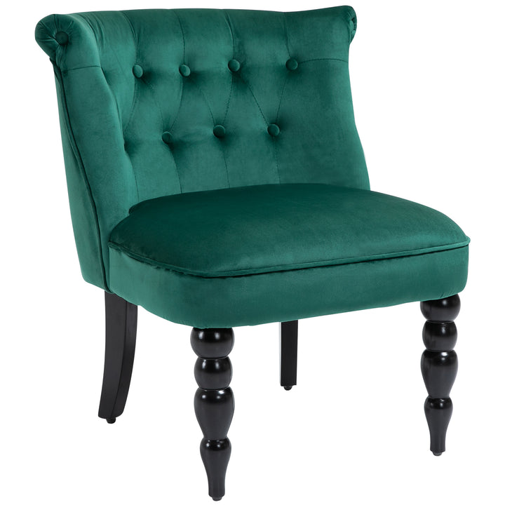 Velvet Accent Chair, HOMCOM Button Tufted Wingback Chair with Rubber Wood Legs for Living Room, Bedroom, Dark Green | Aosom UK