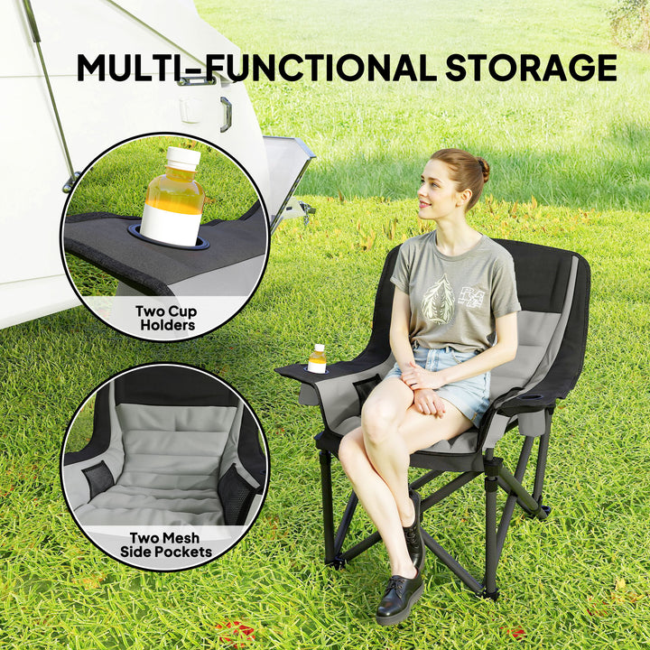 Portable Padded Camping Chair, with Bag - Black/Grey