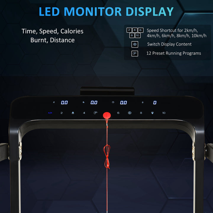 Folding Treadmill, 1.85HP Installation-Free Walking Jogging Running Machine, 12KM/H with 12 Pre-Programs and LED Display for Home Gym Office