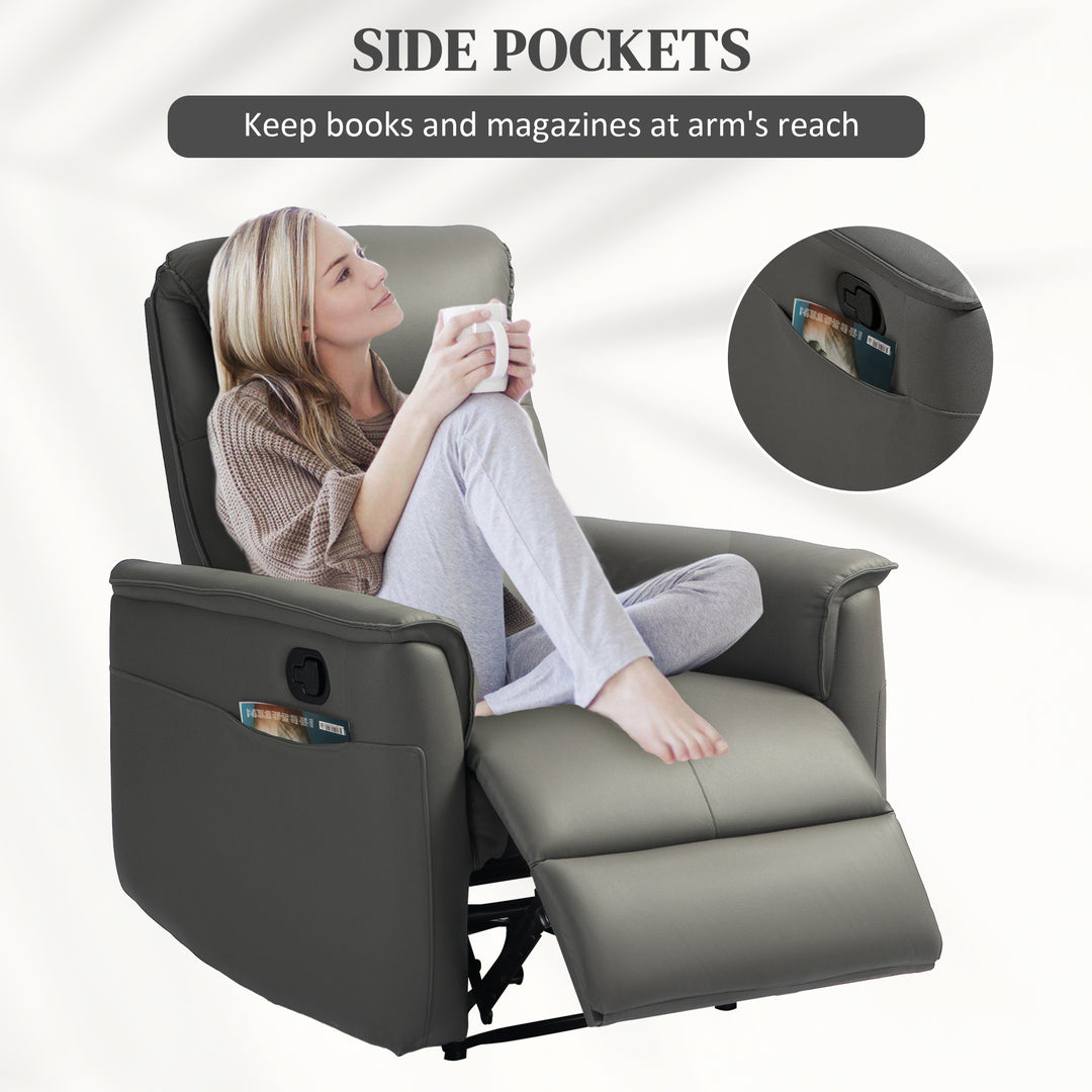 Recliner Armchair with Thick Padded Spring Cushion, Microfibre Manual Reclining Chair with Adjustable Leg Rest, Side Pockets for Living Room, Bedroom, Light Grey