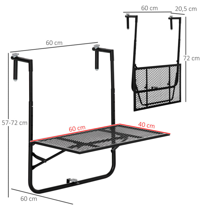 Outsunny Adjustable Folding Balcony Table, Metal Wall Mounted Desk for Patio, Garden, Deck, Black