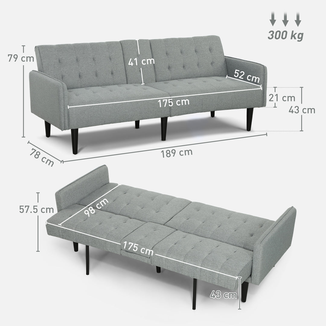 Three-Seater Sofa Bed, with Cupholders - Light Grey