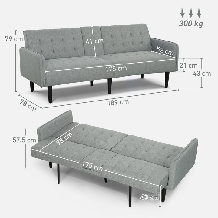 Three-Seater Sofa Bed, with Cupholders - Light Grey