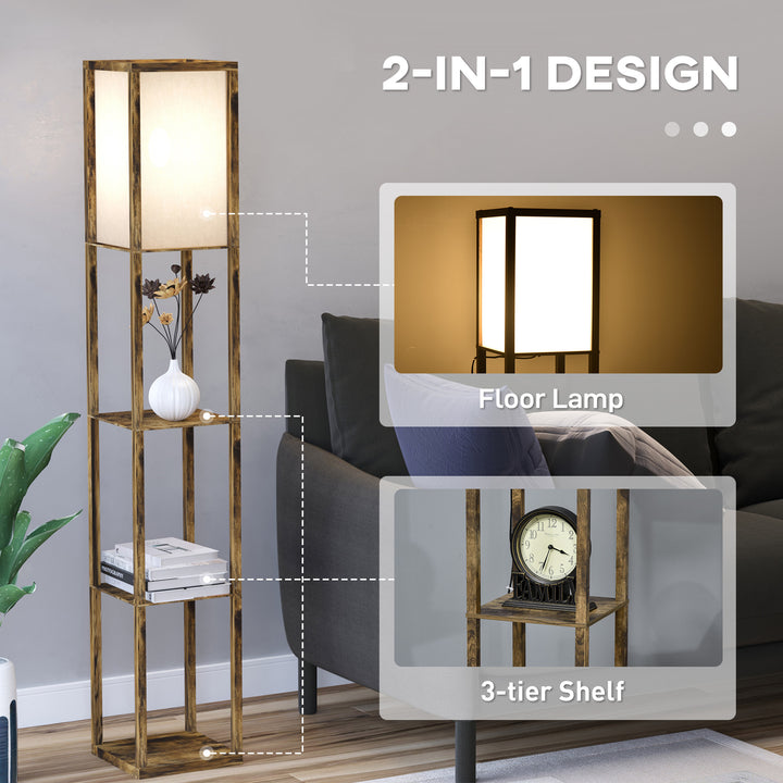 MCL 3-Tier Floor Lamp, Floor Light with Storage Shelf, Reading Standing Lamp with Acrylic Shade for Living Room, Bedroom, Kitchen, Dining Room, Office, Dorm, 160cm, Brown