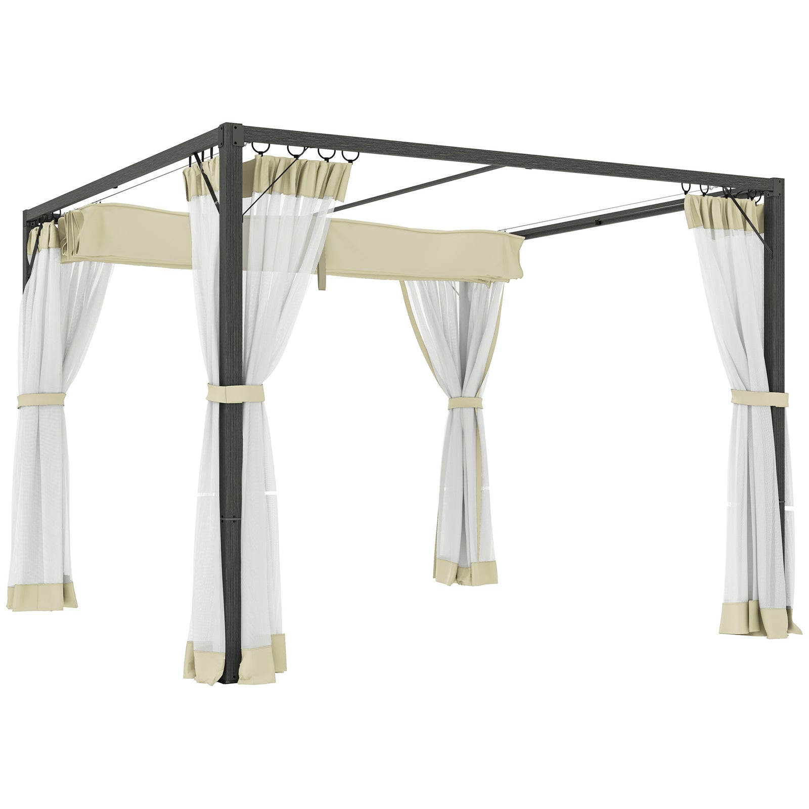 3 x 3m Aluminium Frame Pergola, with Retractable Roof - Khaki