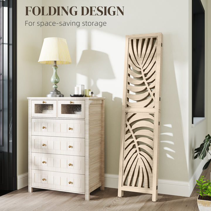 4 Panel Privacy Screens, Detachable Folding Room Divider with Palm Lea