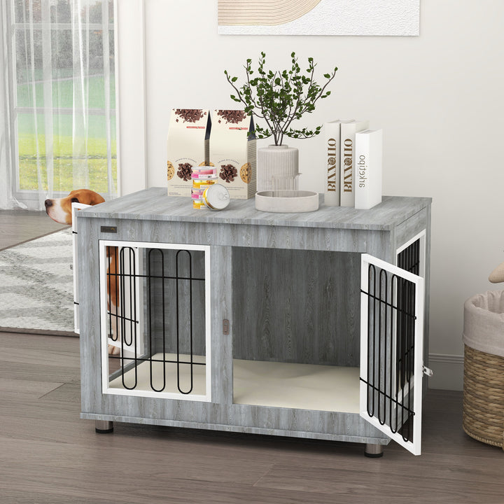 Dog Crate Furniture End Table, with Washable Cushion, Double Doors, fo
