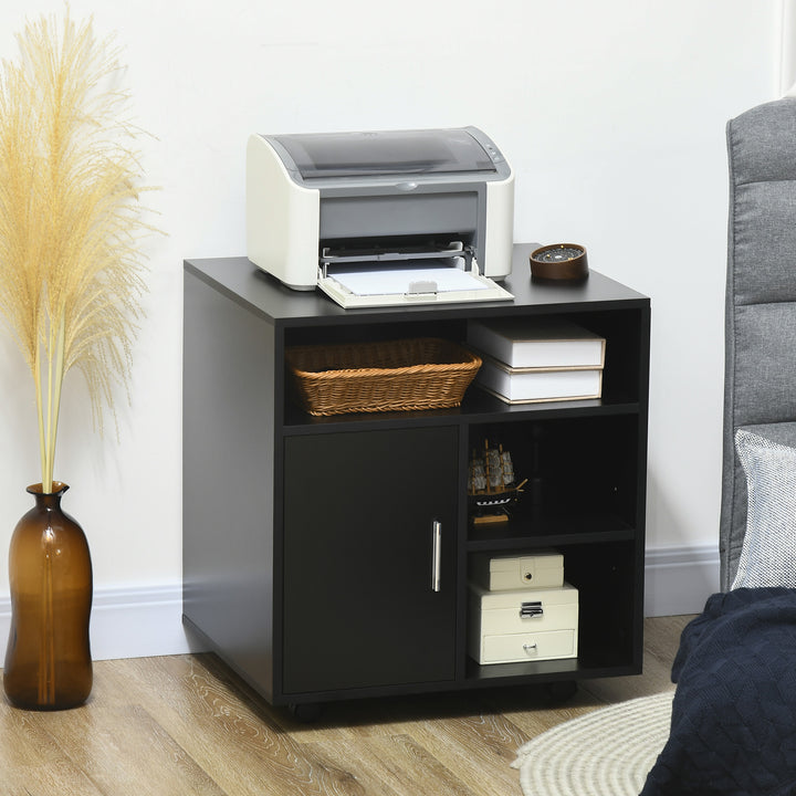 MCL Multi-Storage Printer Stand Unit Office Desk Side Mobile Storage w/ Wheels Modern Style 60L x 50W x 65.5H cm - Black