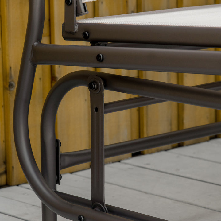 2 Seats Garden Glider Bench, Metal Frame Loveseat with Glass Top Centre Table, Porch Rocking Glider for 2 Person, for Deck, Patio, Brown/ Khaki