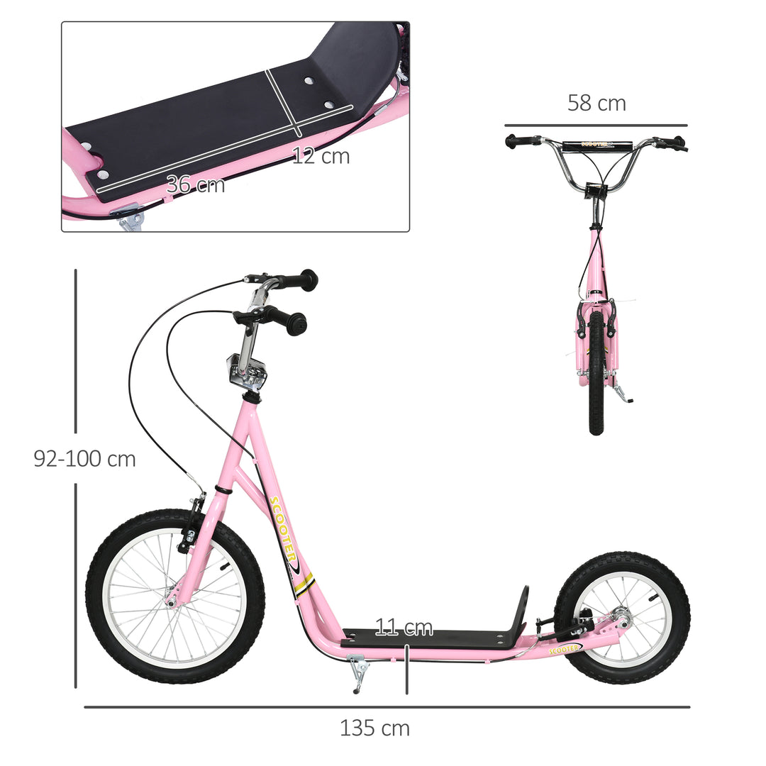 Kids Scooter, Teen Kick Scooter with Rubber Wheels, 16" Front Wheel, Height Adjustable Handlebar, Dual Brakes, Kick Stand, for 5+ Years, Pink
