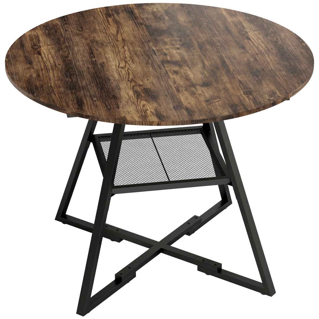Dining Table for 4 People, 100 cm Round Industrial Kitchen Table with 