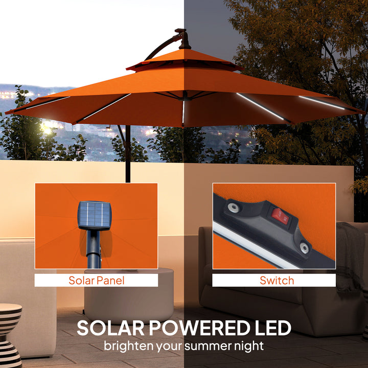 3m LED Light Overhanging Parasol - Orange