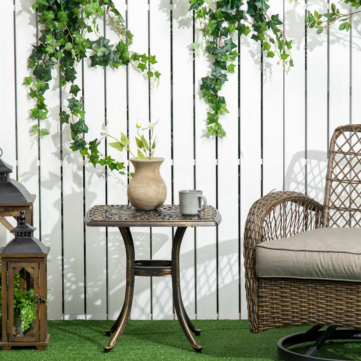 Outdoor Patio Side Table with 38mm Dia. Umbrella Hole, Cast Aluminium Patio coffee Table, 54 x 54cm, Bronze Tone
