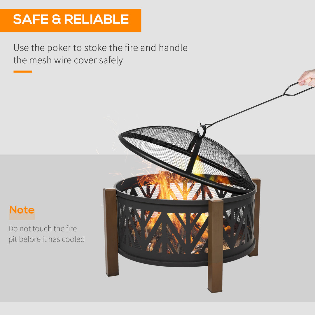 MCL Metal Large Firepit Bowl Outdoor 2-In-1 Round Fire Pit Brazier w/ Lid,  BBQ Grill, Poker for Backyard, Camping, Bonfire, Wood Burning Stove, 78 x 78 x 60cm, Black
