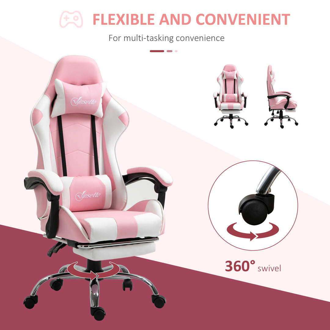 Ergonomic Gaming Chair, PU Leather Reclining Computer Chair with Footrest and Lumbar Support, Headrest and Adjustable Height for Adults, Pink