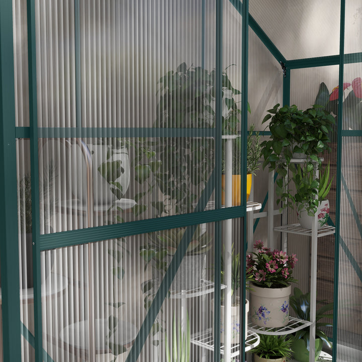 6 x 2.5ft Polycarbonate Greenhouse Walk-In Green House with Rain Gutter, Sliding Door, Window, Foundation, Green