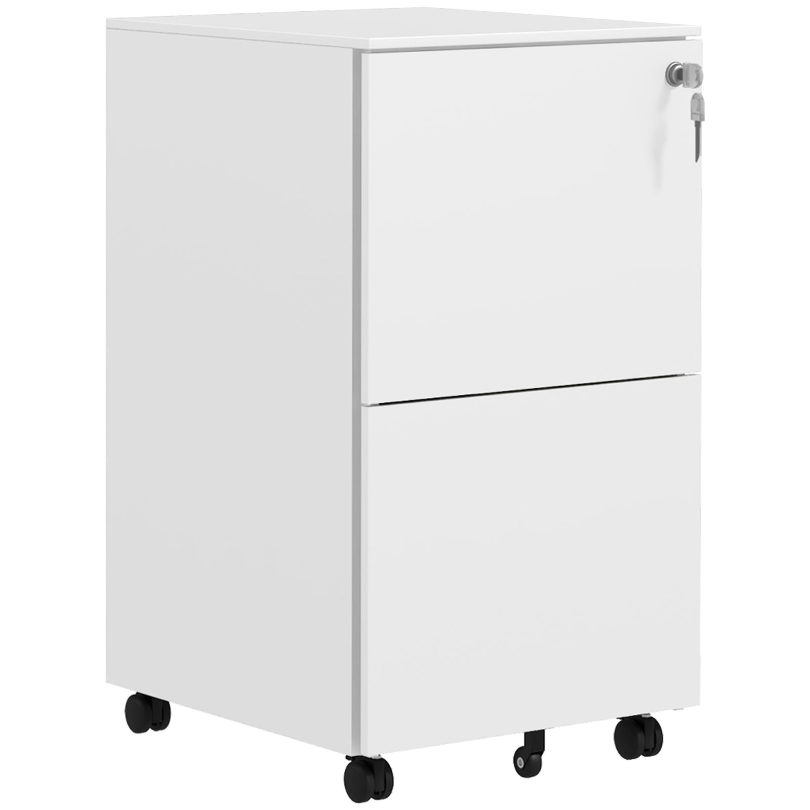 2-Drawer Vertical Filing Cabinet with Lock and 5 Wheels, Steel Mobile File Cabinet, for A4, Legal and Letter Size, Pre-Assembled Body, White