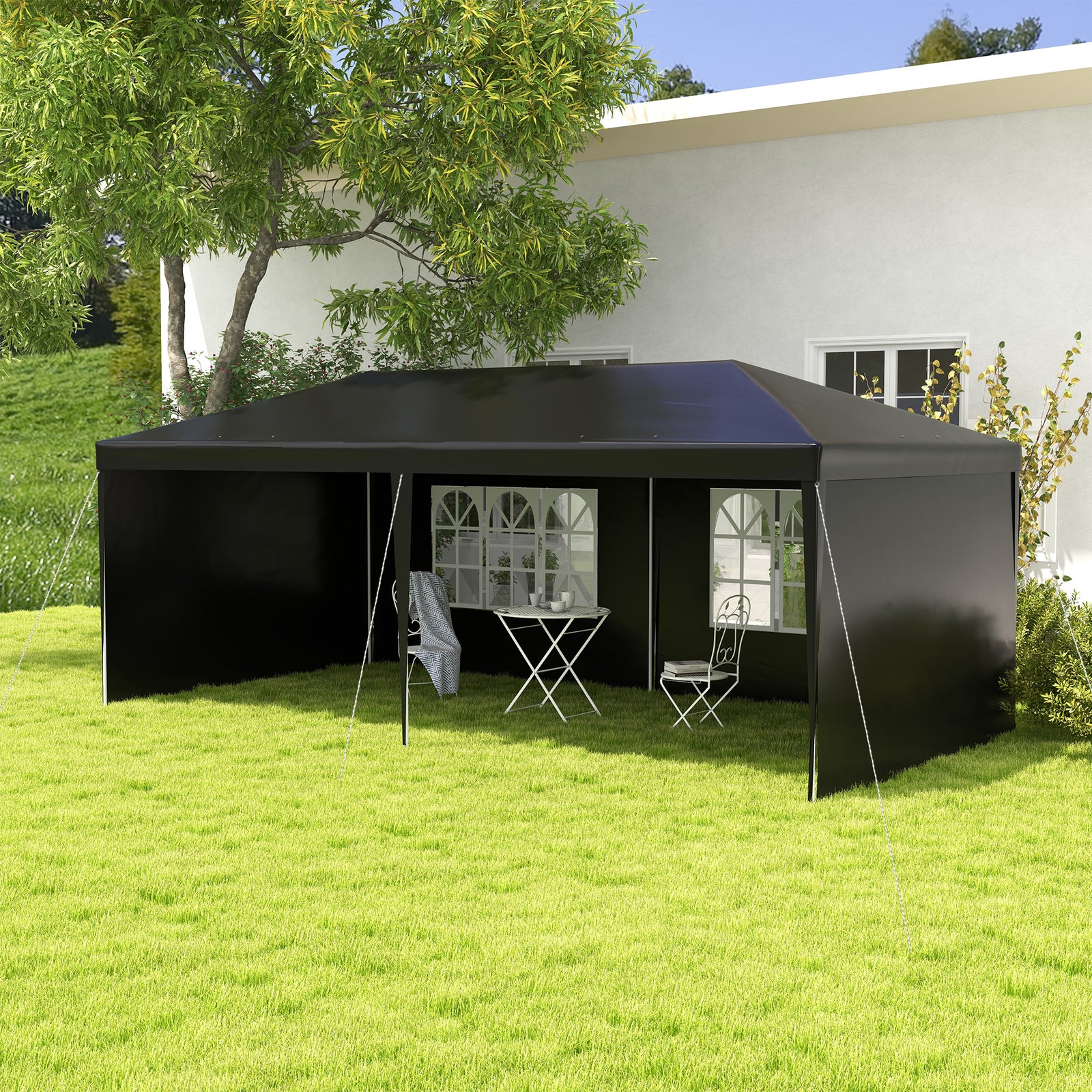 6 x 3 m Party Tent Gazebo Marquee Outdoor Patio Canopy Shelter with Windows and Side Panels Black