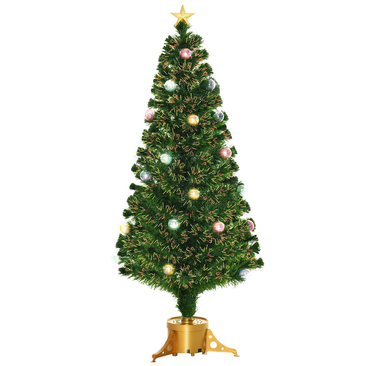 HOMCOM 5FT Pre Lit Christmas Tree Artificial Tree Fiber Optic Holiday Home Xmas Indoor Decoration with Golden Stand Green | Aosom UK