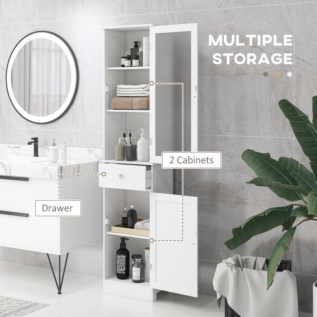 Bathroom Storage Cabinet with 3-tier Shelf Drawer Door, Floor Cabinet Free Standing Tall Slim Side Organizer Shelves, White