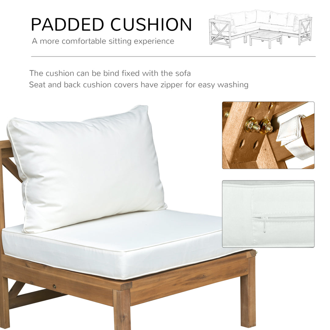6 PCS Elegant Wood Frame Outdoor Patio Dining Set w/ Cushions Coffee Table Garden Furniture Sofa Comfort Balcony Patio Cream White