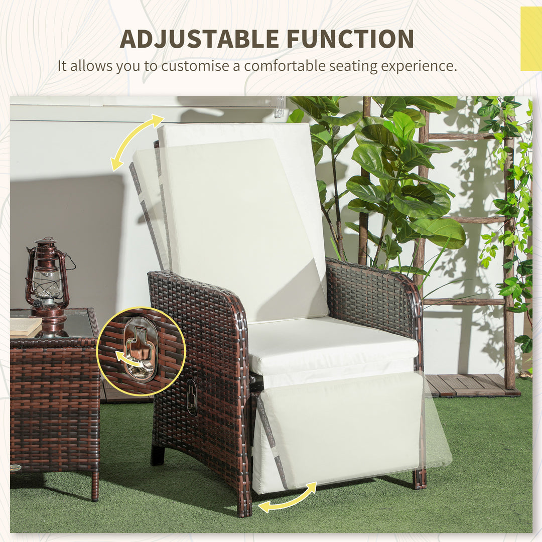 Outsunny 3 Pieces Rattan Bistro Set Balcony Furniture with Cushions, Storage Function