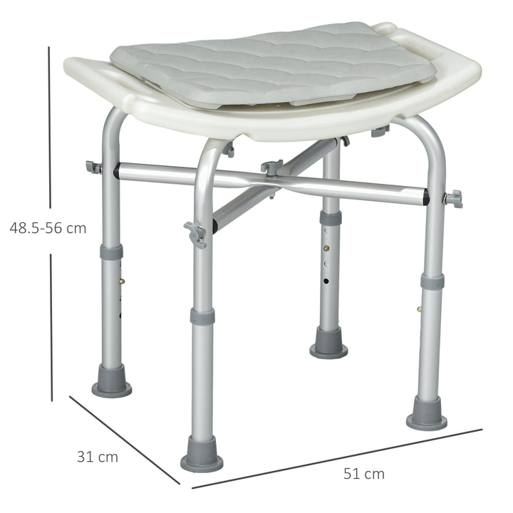 Aluminium Shower Stool for Elderly, Height Adjustable Shower Seat with Removable Padded Cushion, Shower Head Holder, Non-Slip Bath Stool for Seniors, Disabled, Pregnant, White