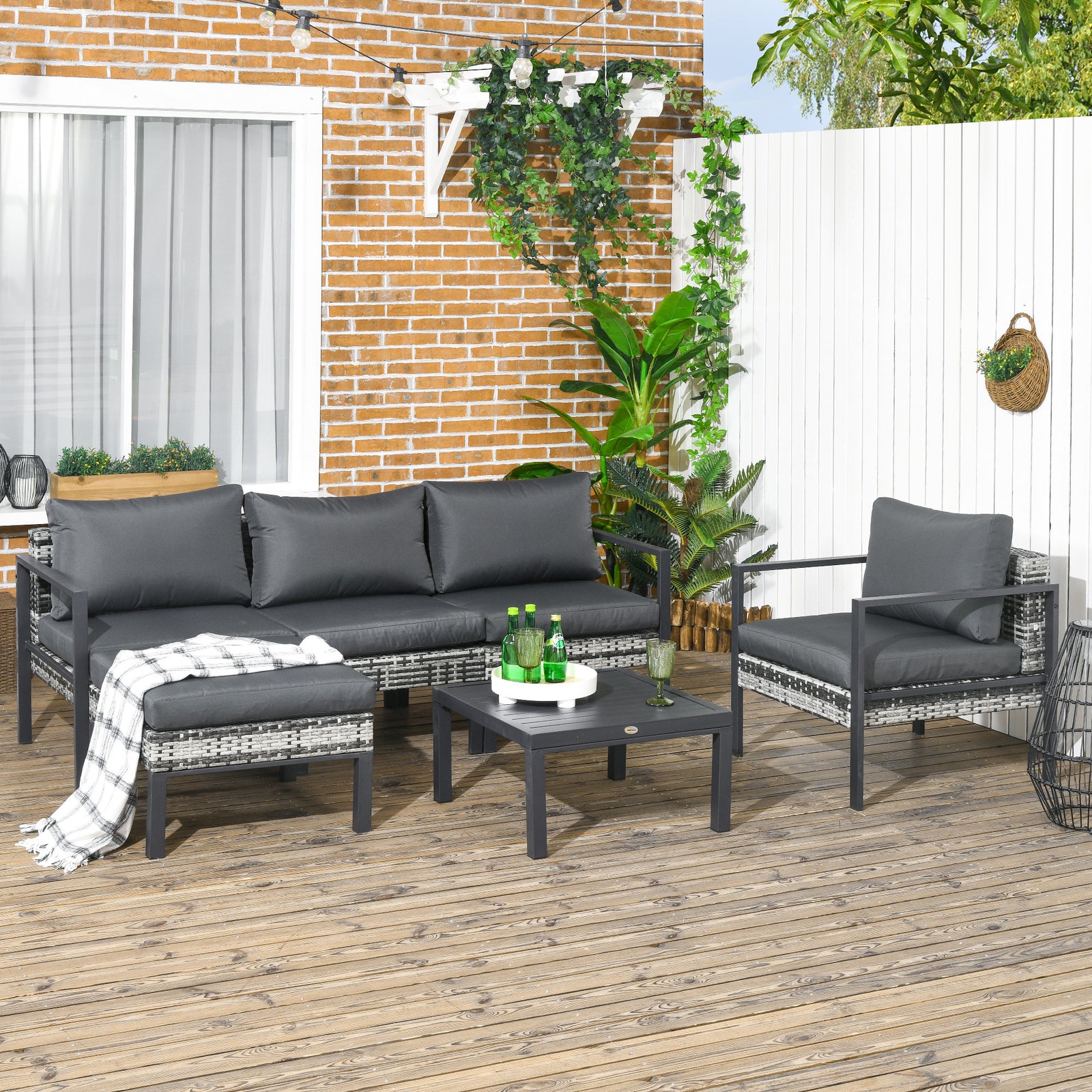 Six-Piece Rattan Garden Sofa Set - Dark Grey