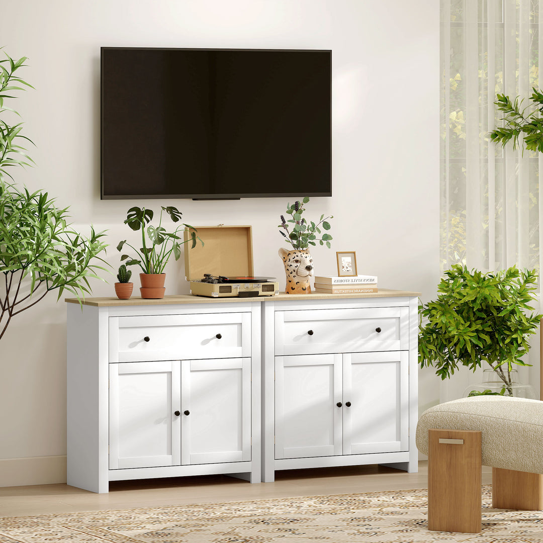 Sideboard Storage Cabinet, Morden Kitchen Cupboard with Adjustable Shelf, Drawer and Double Doors, Sideboard for Living Room, Dining Room, Hallway, White