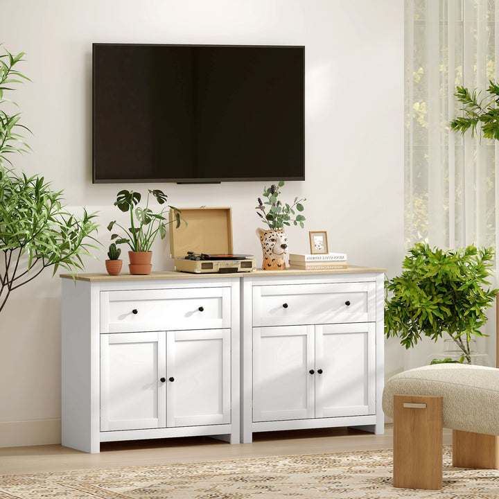 Sideboard Storage Cabinet, Morden Kitchen Cupboard with Adjustable Shelf, Drawer and Double Doors, Sideboard for Living Room, Dining Room, Hallway, White