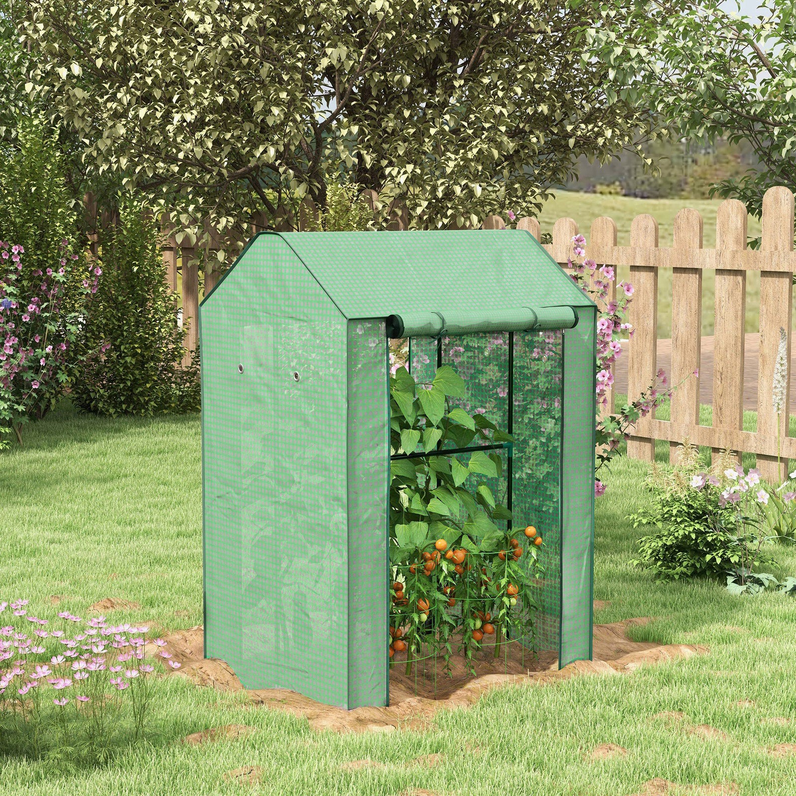 Green House, Mini Greenhouse with 2 Roll-up Doors, Vent Holes and Reinforced Cover, 100 x 80 x 150cm