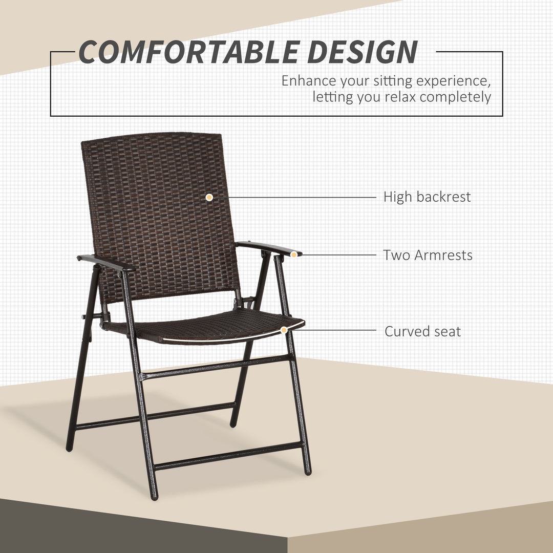 Set of Four Folding Rattan Seat Chairs - Brown