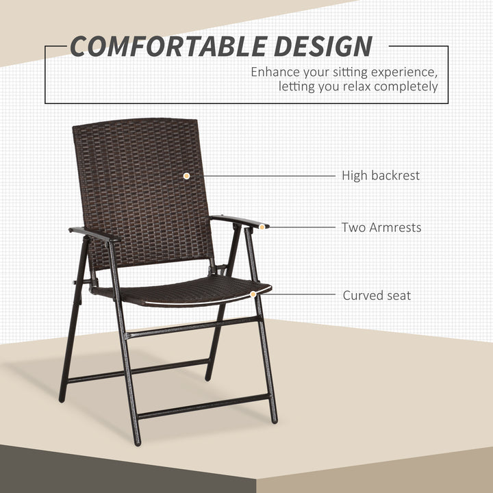 Set of Four Folding Rattan Seat Chairs - Brown