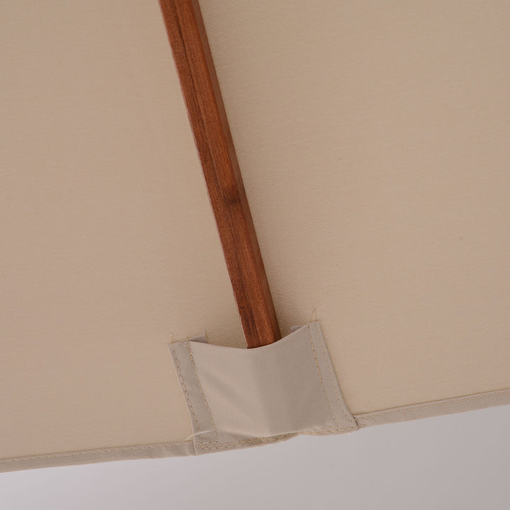 MCL 3 x 3 metre Patio Parasol Garden Umbrellas Sunshade Outdoor Wooden Parasol Canopy Double Tier, Beige, BASE NOT INCLUDED