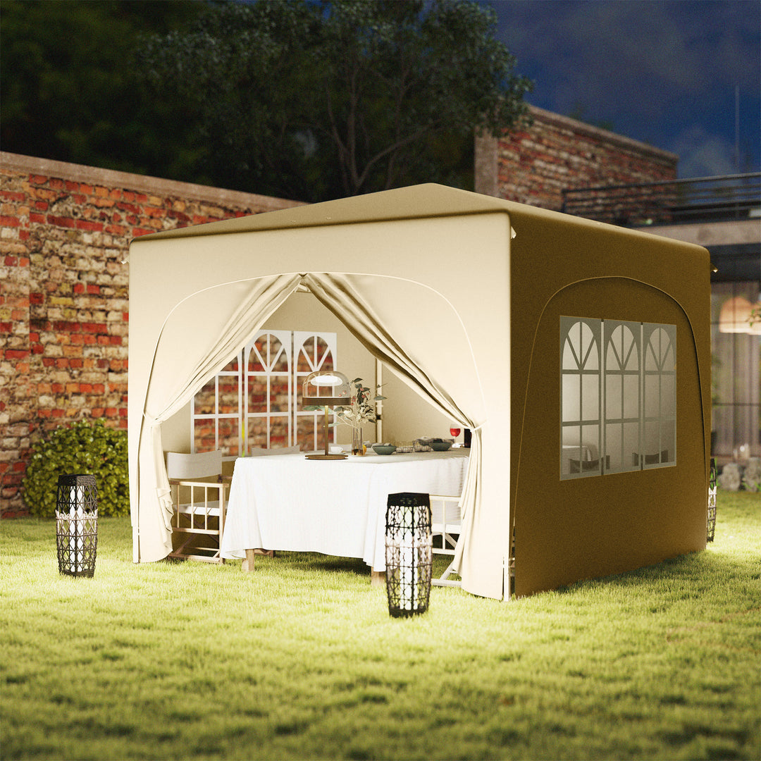 3 x 3m Pop-Up Gazebo Shelter, with Accessories - Sand