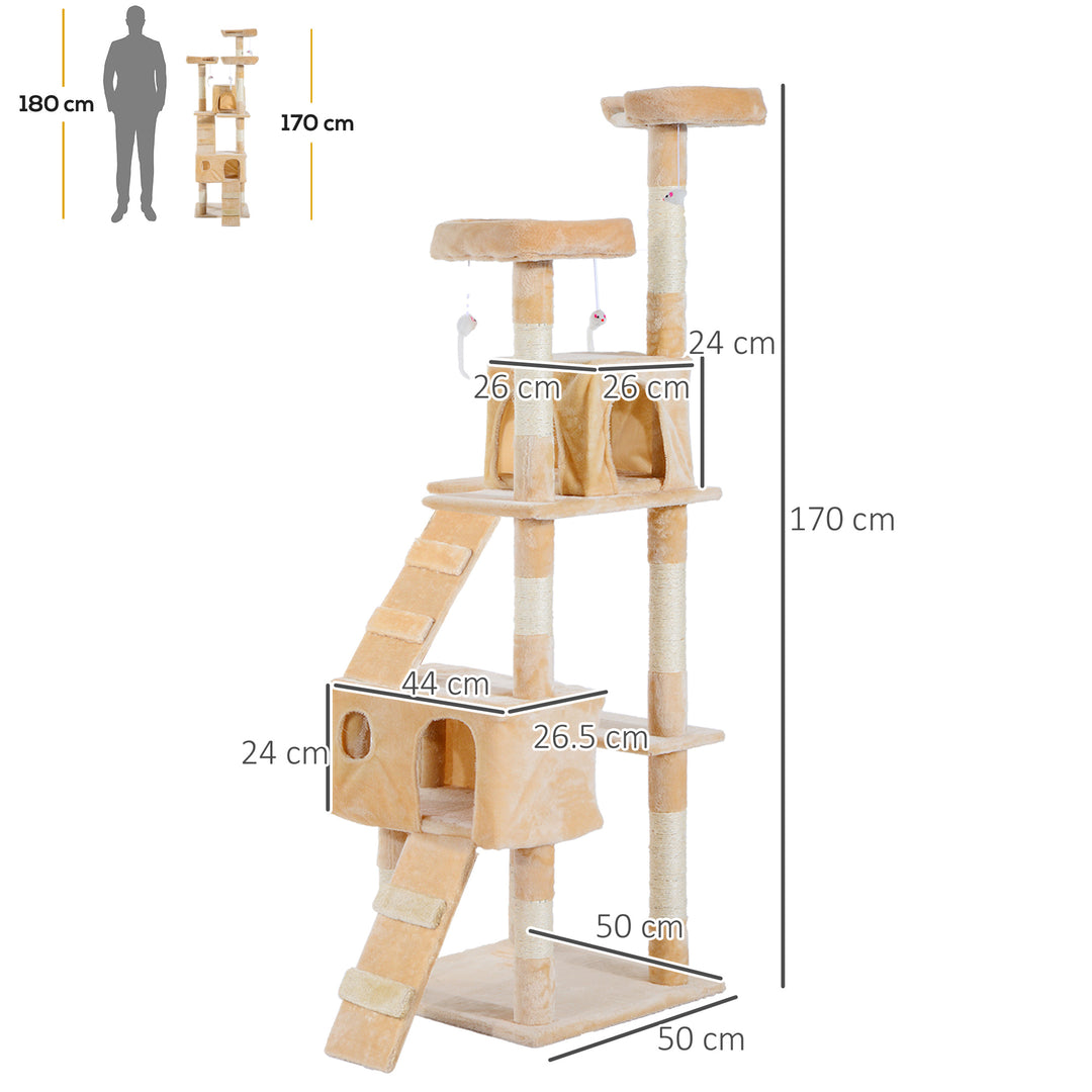 PawHut Deluxe Cat Tree, Kitten Scratching Post, Climbing Tower Activity Centre, Plush, Cream | Aosom UK