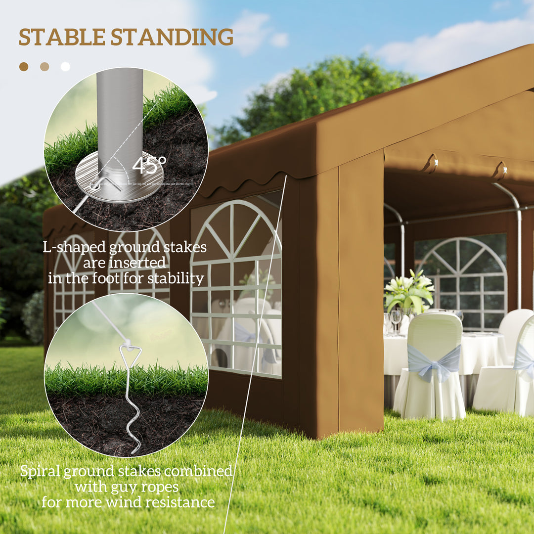 6m x 4m Marquee Party Tent Wedding Canopy, Pop Up Gazebo with Sidewalls, Doors, Windows, Galvanised Garden Gazebo for Parties Events, Yellow