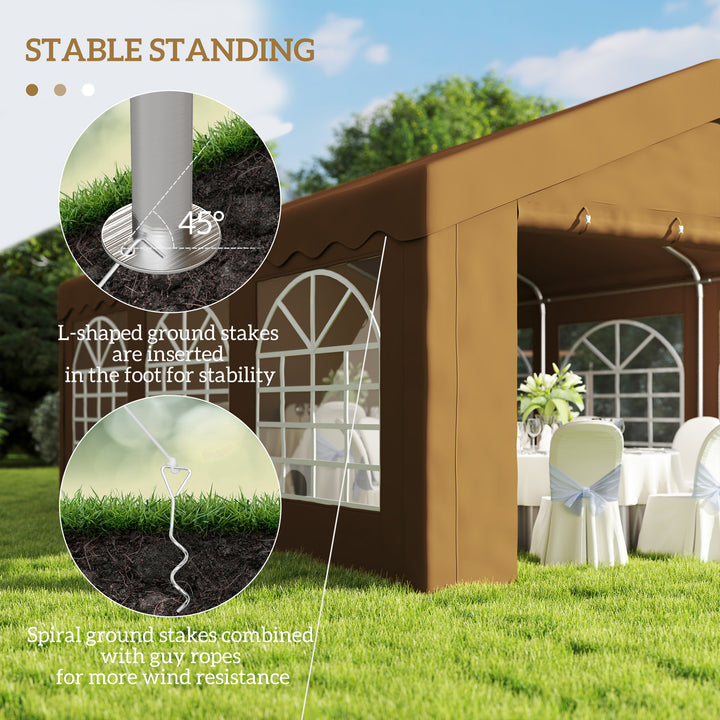 6m x 4m Marquee Party Tent Wedding Canopy, Pop Up Gazebo with Sidewalls, Doors, Windows, Galvanised Garden Gazebo for Parties Events, Yellow