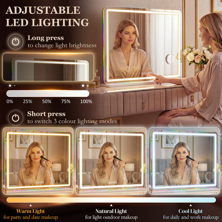 Vanity Mirror with Lights, Dimmable Makeup Mirror with Adjustable Colo